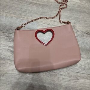 Pink Heart Cutout Clutch and Chain Shoulder Bag